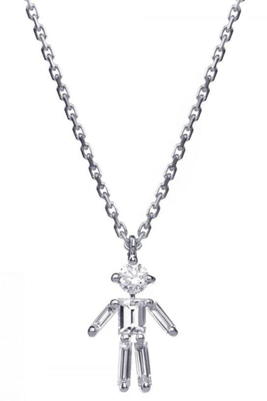 LITTLE ONES-Baguette Diamond White Gold Boy Necklace-WHITE GOLD