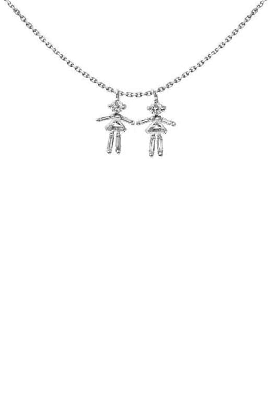 LITTLE ONES-Baguette Diamond White Gold Girl Necklace-WHITE GOLD