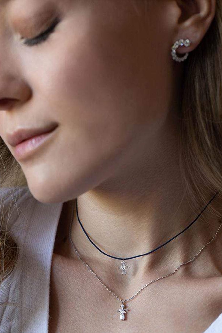 LITTLE ONES-White Gold Baguette Diamond Girl Necklace-WHITE GOLD