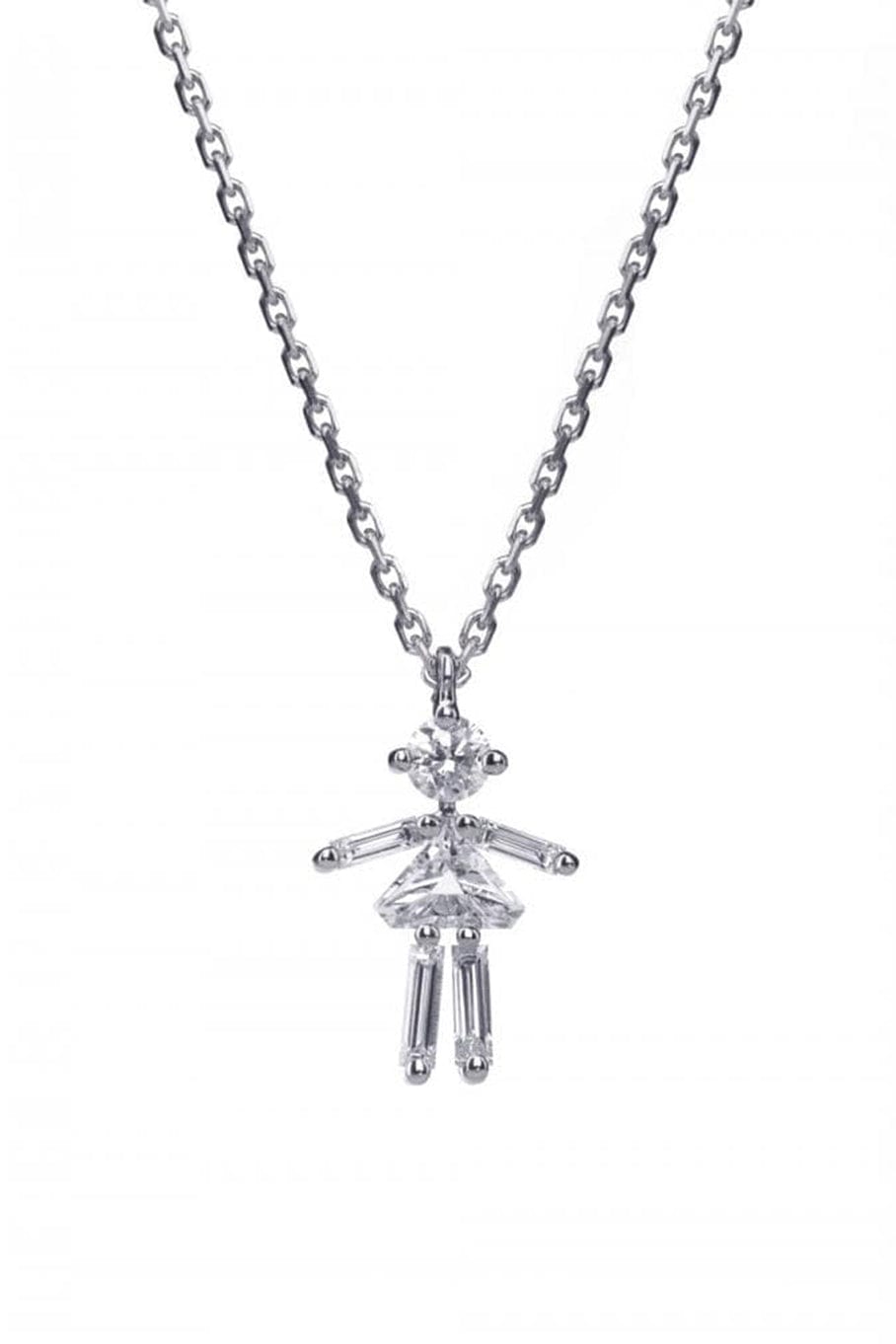LITTLE ONES-White Gold Baguette Diamond Girl Necklace-WHITE GOLD