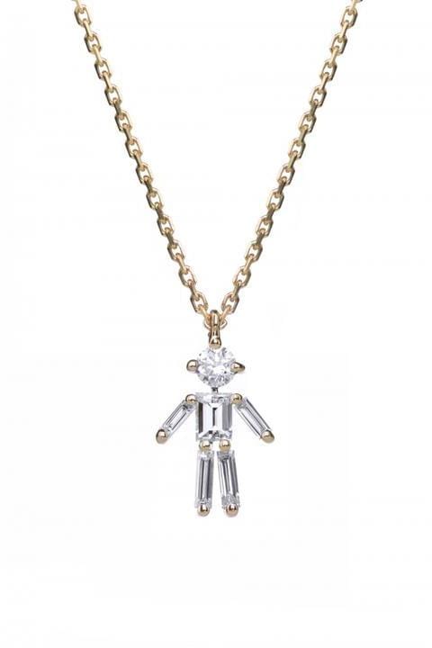 LITTLE ONES-Baguette Diamond Yellow Gold Boy Necklace-YELLOW GOLD