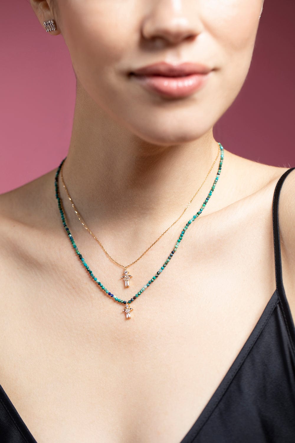 LITTLE ONES-Baguette Diamond Yellow Gold Girl Necklace-YELLOW GOLD