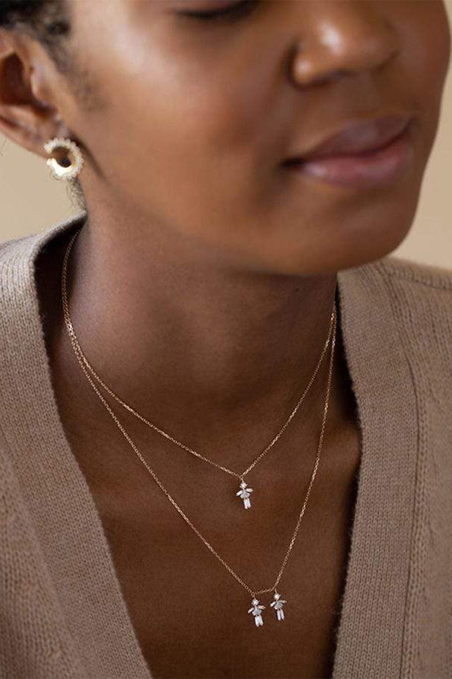 LITTLE ONES-Baguette Diamond Yellow Gold Girl Necklace-YELLOW GOLD