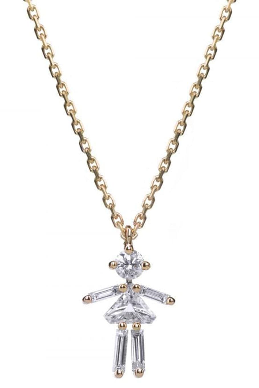 LITTLE ONES-Baguette Diamond Yellow Gold Girl Necklace-YELLOW GOLD