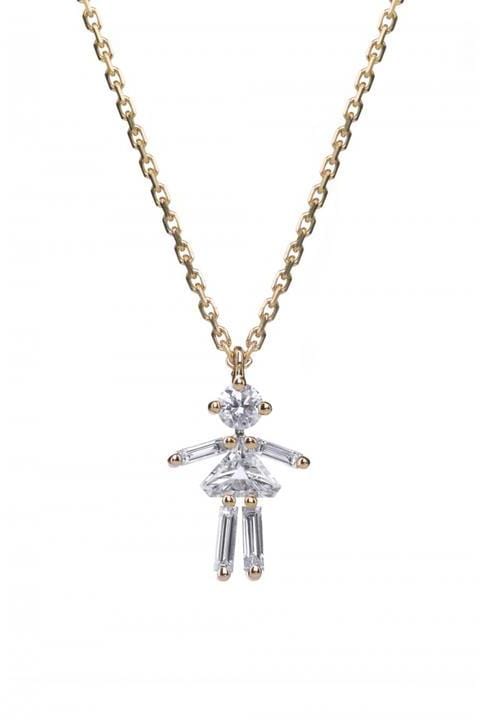 LITTLE ONES-Baguette Diamond Yellow Gold Girl Necklace-YELLOW GOLD