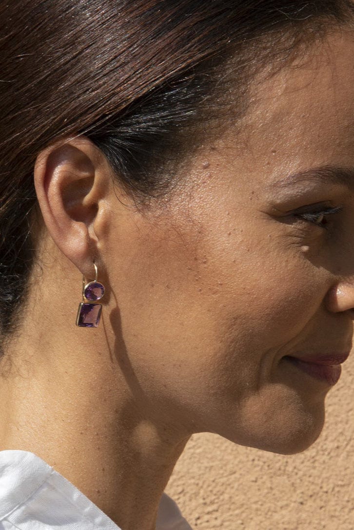 LIZZIE FORTUNATO FINE-Amethyst Duo Earrings-YELLOW GOLD