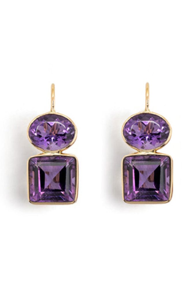 LIZZIE FORTUNATO FINE-Amethyst Duo Earrings-YELLOW GOLD