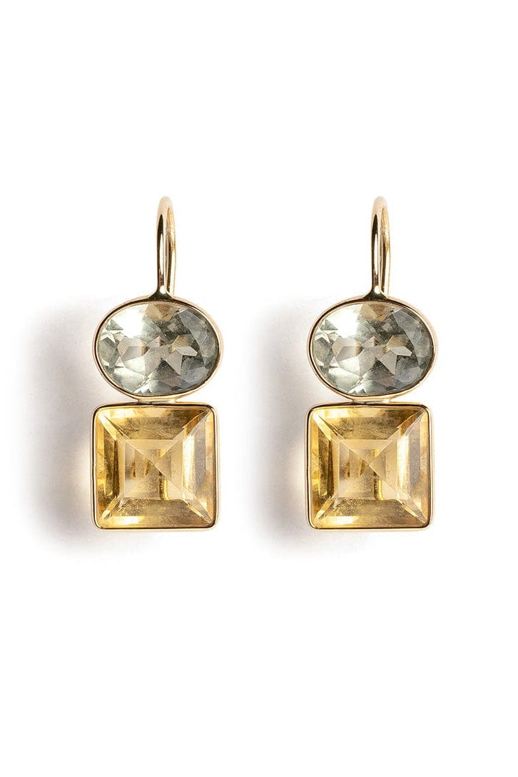 LIZZIE FORTUNATO FINE-Green Amethyst and Citrine Duo Earrings-YELLOW GOLD
