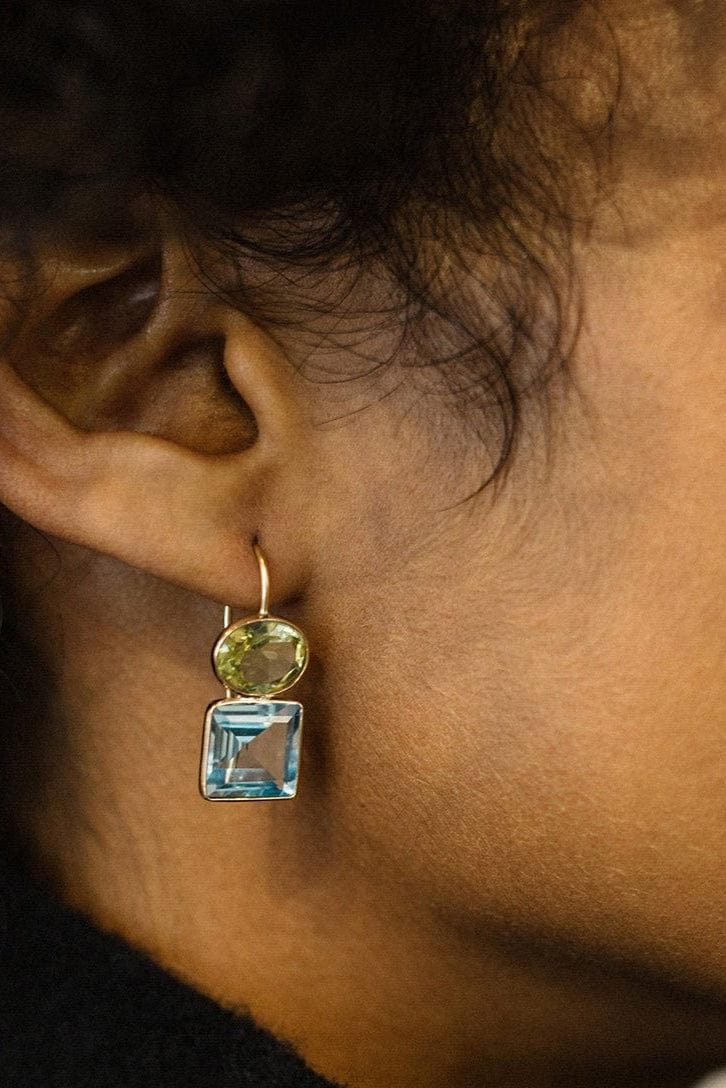 LIZZIE FORTUNATO FINE-Lemon Quartz and Sky Topaz Duo Earrings-YELLOW GOLD