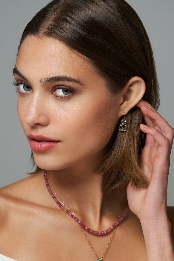 LIZZIE FORTUNATO FINE-Pastille Amethyst and Green Amethyst Earrings-YELLOW GOLD