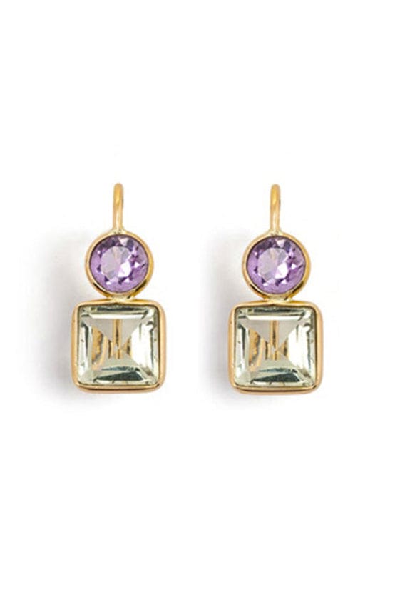 LIZZIE FORTUNATO FINE-Pastille Amethyst and Green Amethyst Earrings-YELLOW GOLD