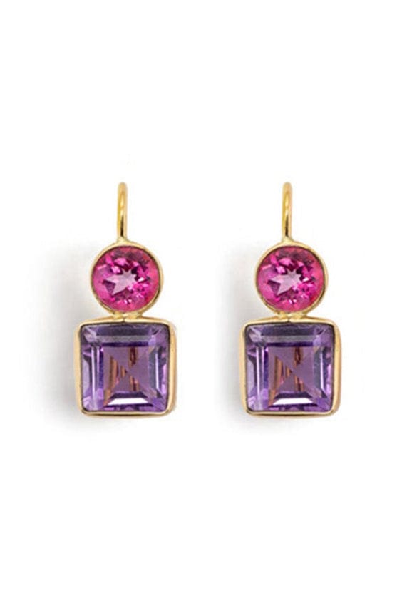 LIZZIE FORTUNATO FINE-Pink Topaz and Amethyst Pastille Earrings-YELLOW GOLD