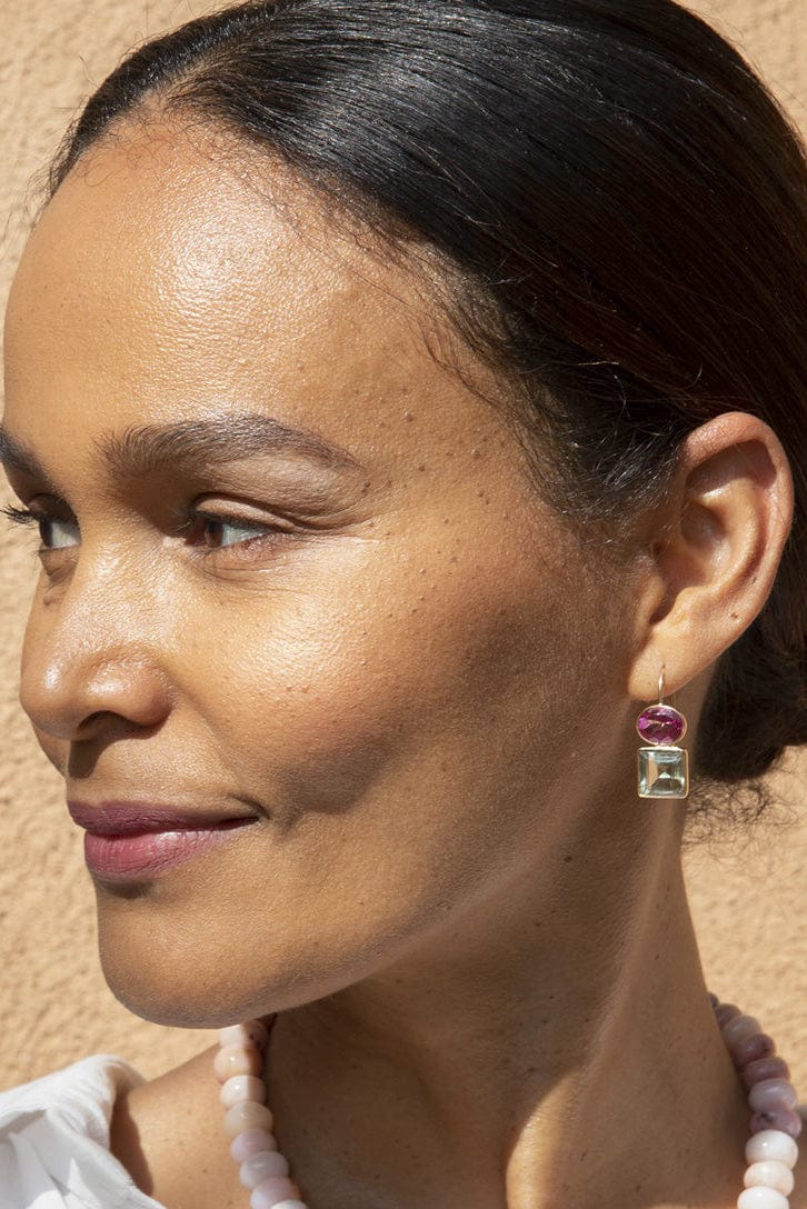 LIZZIE FORTUNATO FINE-Pink Topaz and Green Amethyst Duo Earrings-YELLOW GOLD