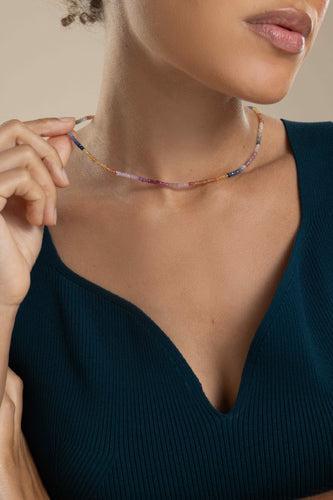 Shaded Pastel Sapphire Tiny Beaded Necklace-YELLOW GOLD-16-JEWELRYFINE JEWELNECKLACE O-LIZZIE FORTUNATO FINE