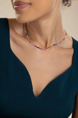 Shaded Pastel Sapphire Tiny Beaded Necklace-YELLOW GOLD-16-JEWELRYFINE JEWELNECKLACE O-LIZZIE FORTUNATO FINE