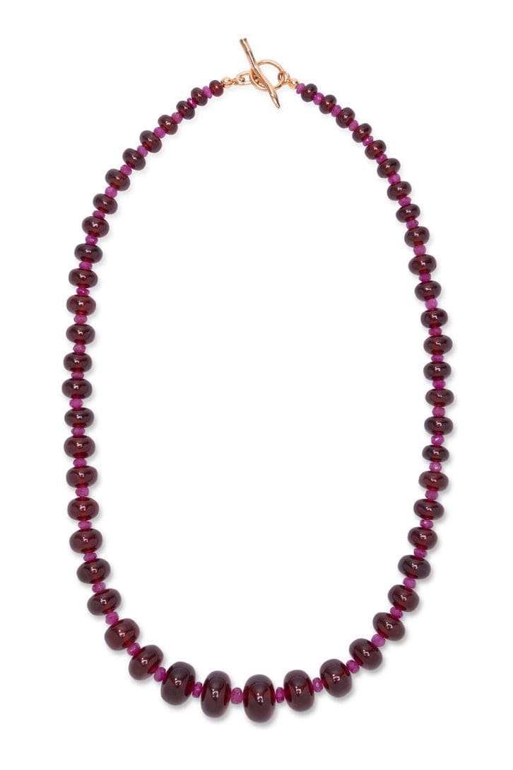 LIZZIE FORTUNATO FINE-Hessonite Garnet and Pink Sapphire Single Strand Necklace-YELLOW GOLD