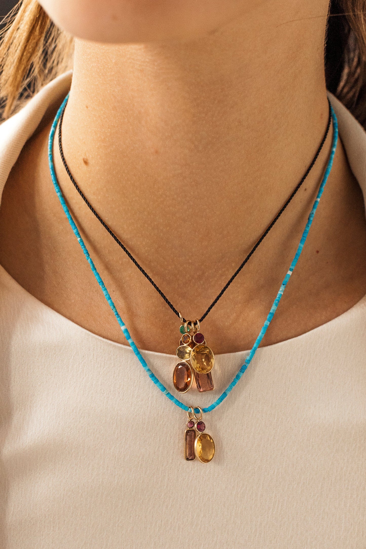 LIZZIE FORTUNATO FINE-Tiny Turquoise Bead Necklace - 18"-YELLOW GOLD