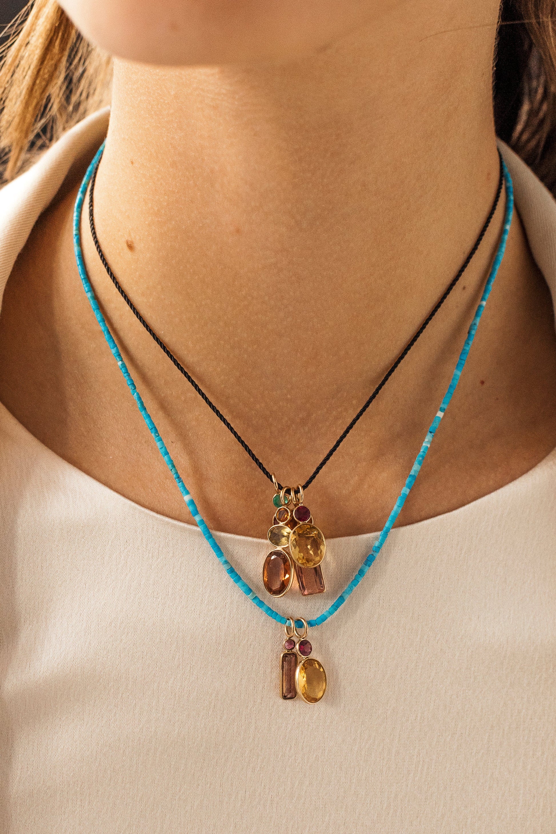 LIZZIE FORTUNATO FINE-Tiny Turquoise Bead Necklace - 18"-YELLOW GOLD