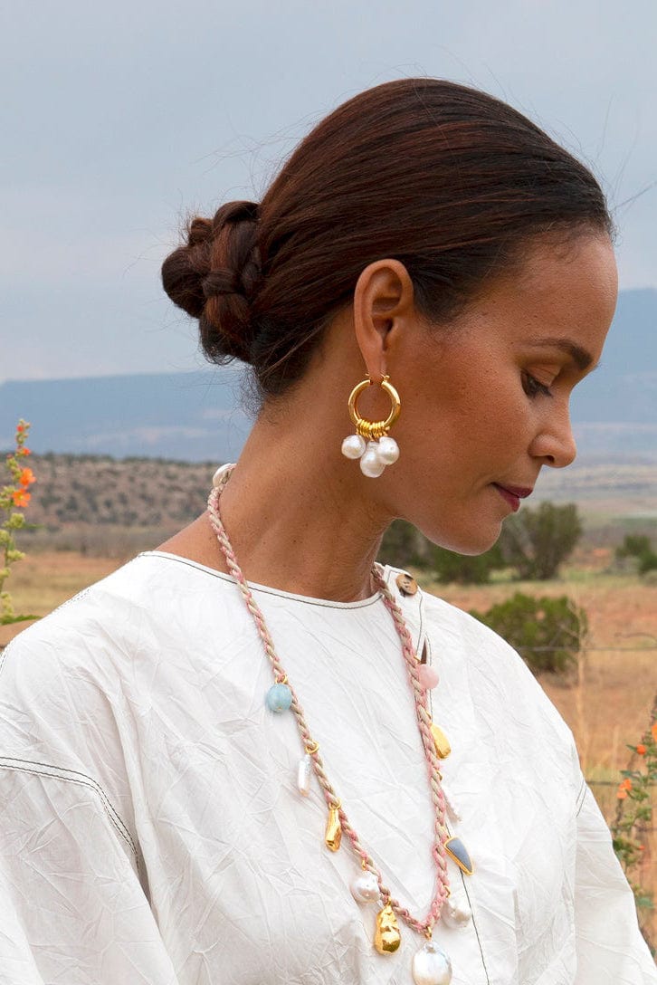 LIZZIE FORTUNATO-Pearl Fringe Earrings-GOLD