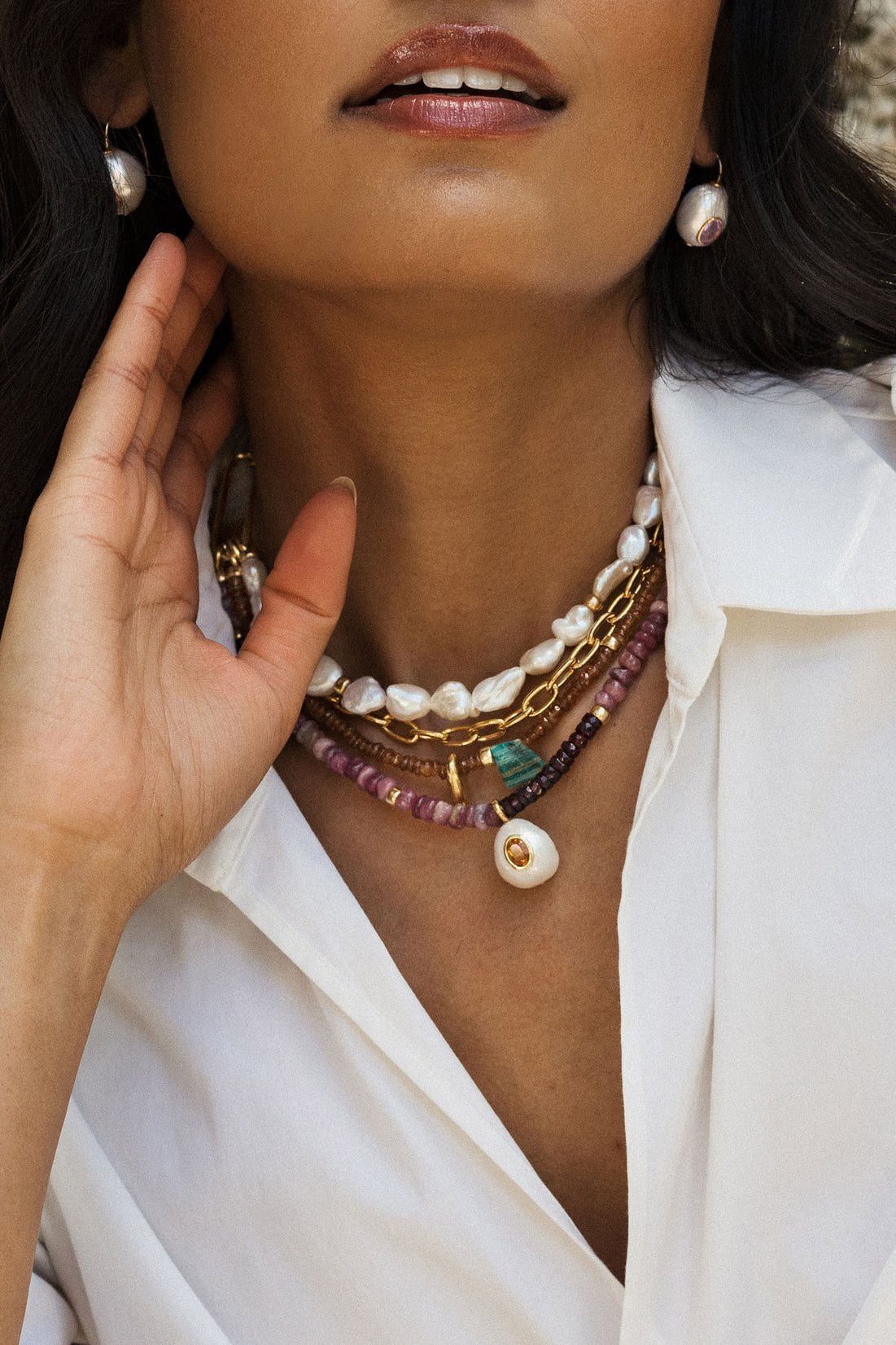 LIZZIE FORTUNATO-Pearl Pablo Earrings - Pink Amethyst-MULTI