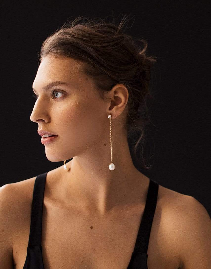 LIZZIE FORTUNATO-Pearl Rhinestone Chain Earrings-PEARL