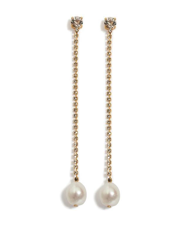 LIZZIE FORTUNATO-Pearl Rhinestone Chain Earrings-PEARL