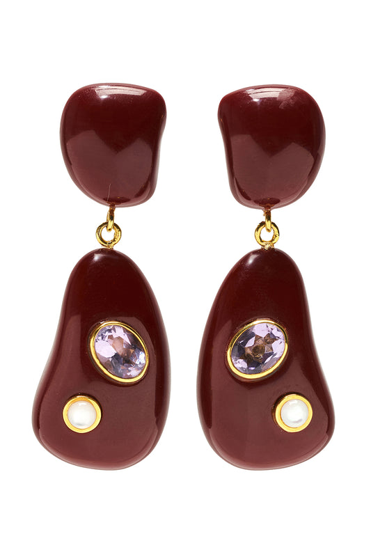 Satsuma Tanzanite Pearl Resin Drop Earrings