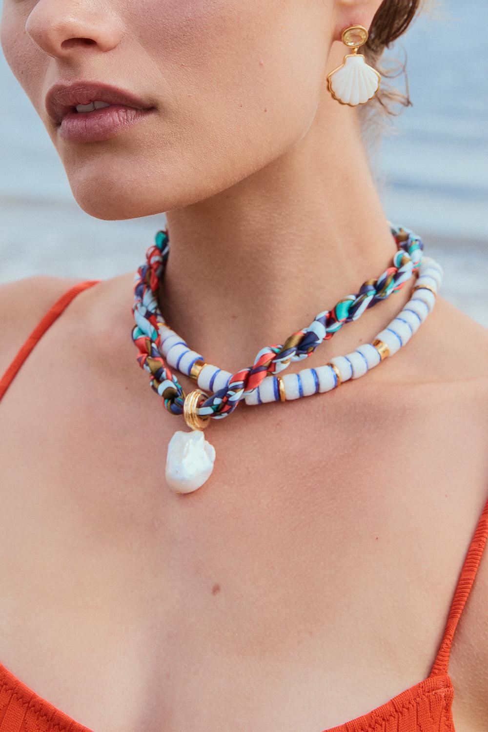 Ibiza Woven Collar Necklace-BLUE-JEWELRYBOUTIQUENECKLACE O-LIZZIE FORTUNATO