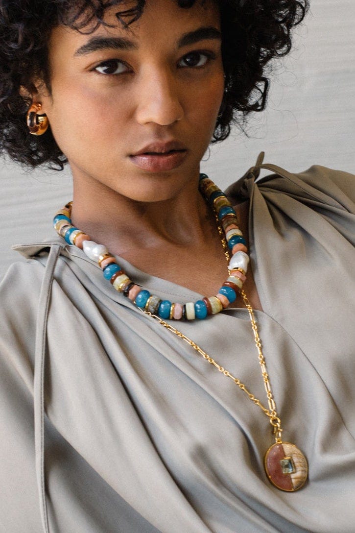 LIZZIE FORTUNATO-Strawberry Jasper Porto Medallion Necklace-MULTI