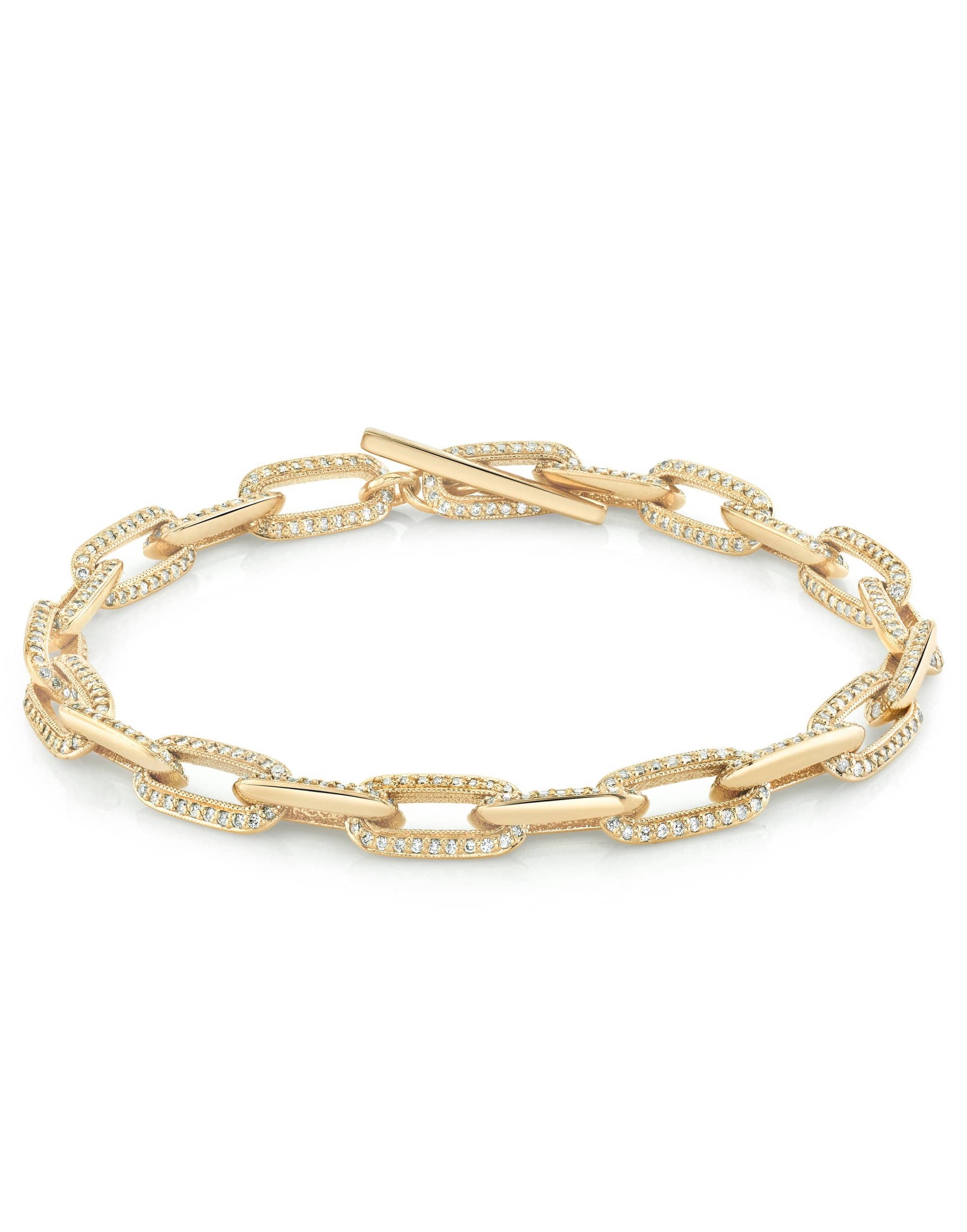 LIZZIE MANDLER-Diamond Pave Knife Edge Link Bracelet-YELLOW GOLD