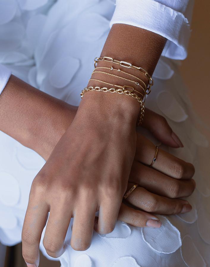 LIZZIE MANDLER-Knife Edge Linked Bracelet-YELLOW GOLD