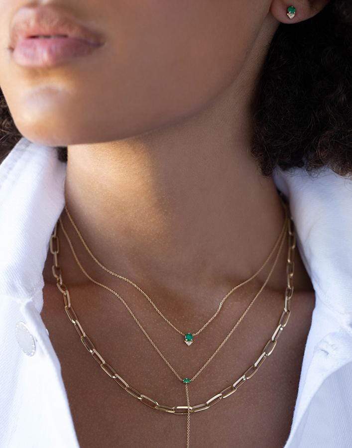 LIZZIE MANDLER-Emerald and Diamond Pave Spike Necklace-YELLOW GOLD