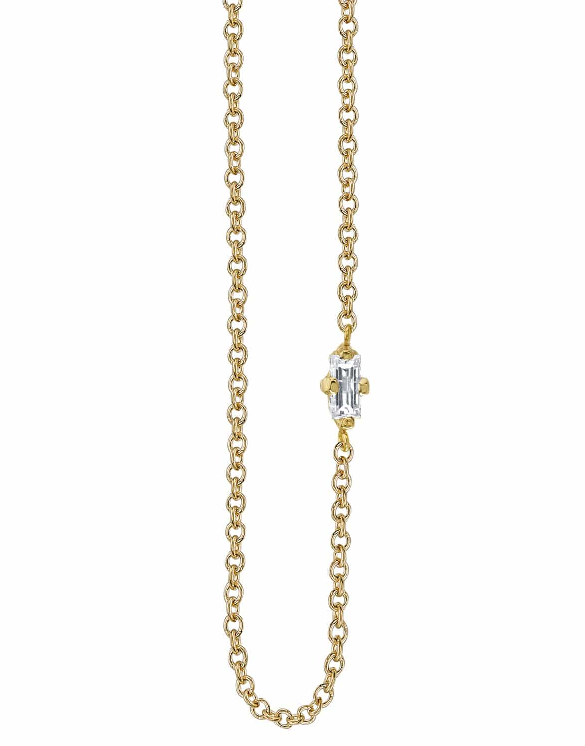 LIZZIE MANDLER-Floating White Diamond Baguette Necklace-YELLOW GOLD