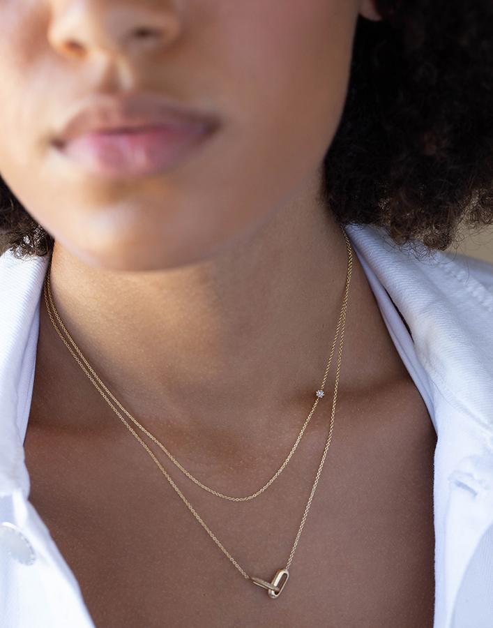 LIZZIE MANDLER-Floating White Diamond Princess Necklace-YELLOW GOLD