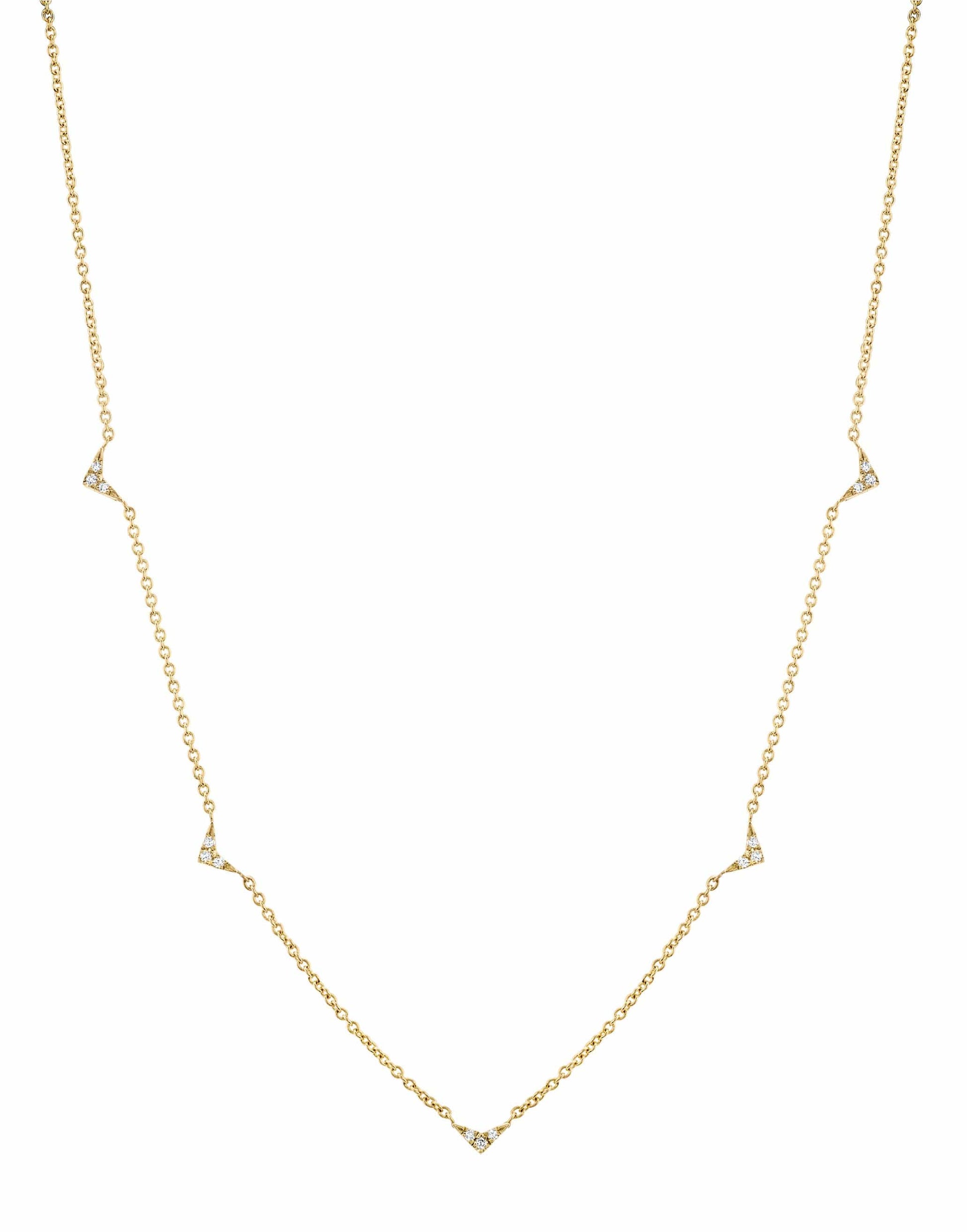 LIZZIE MANDLER-White Diamond Pave 5 V Necklace-YELLOW GOLD