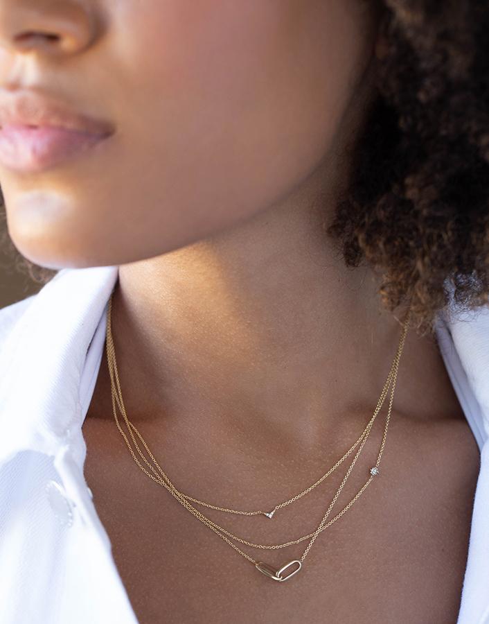 LIZZIE MANDLER-White Diamond Pave V Necklace-YELLOW GOLD