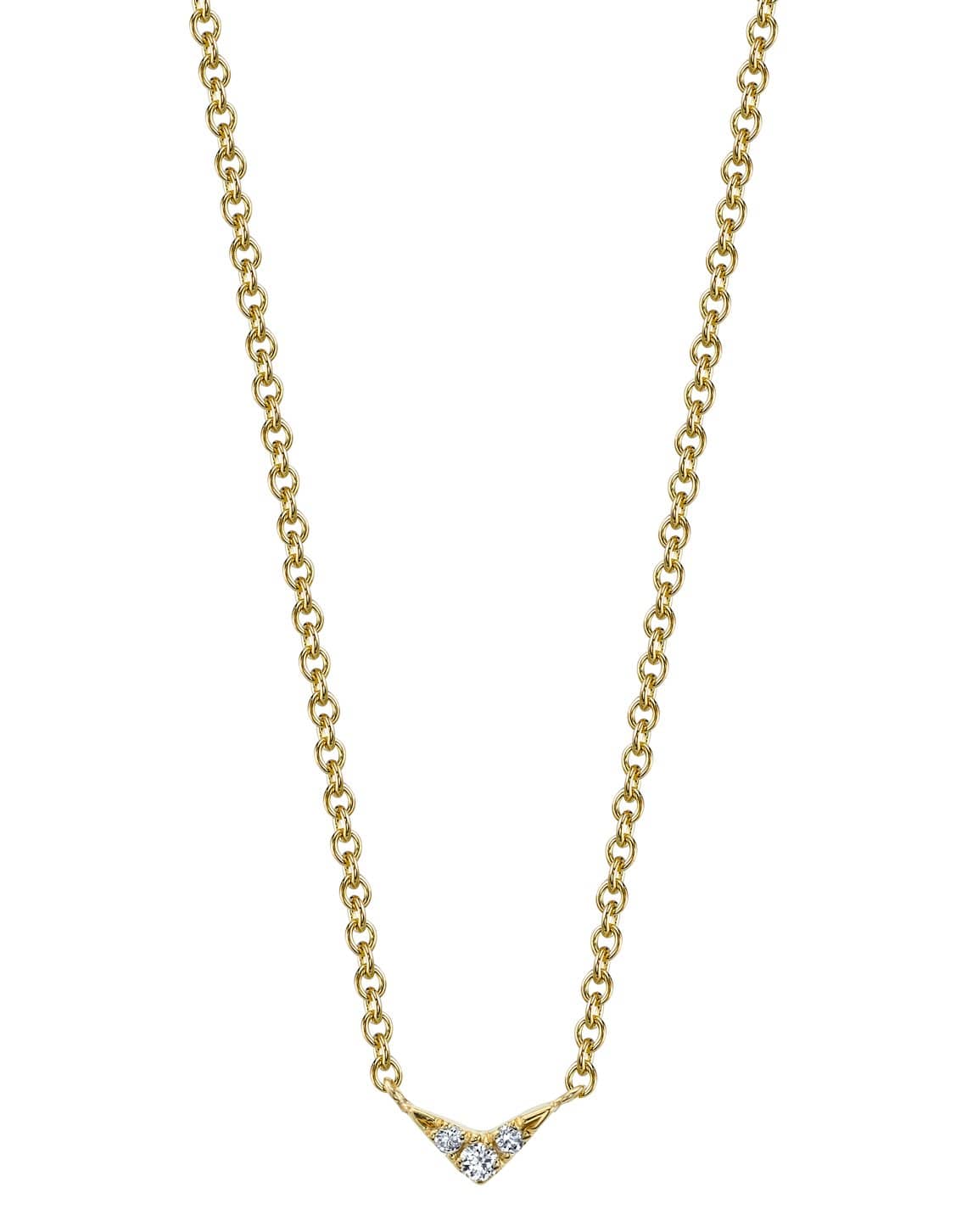 LIZZIE MANDLER-White Diamond Pave V Necklace-YELLOW GOLD