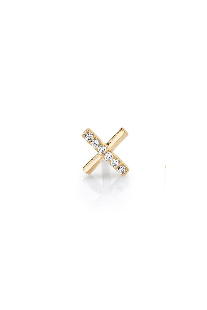 LIZZIE MANDLER-White Diamond Pave X Piercing End-YELLOW GOLD