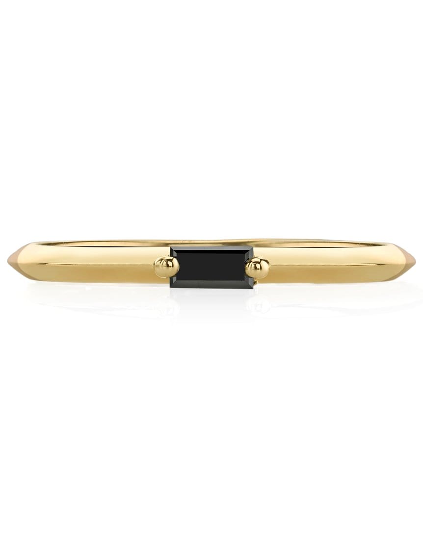 LIZZIE MANDLER-Black Diamond Knife Edge Solitaire Stacker Ring-YELLOW GOLD