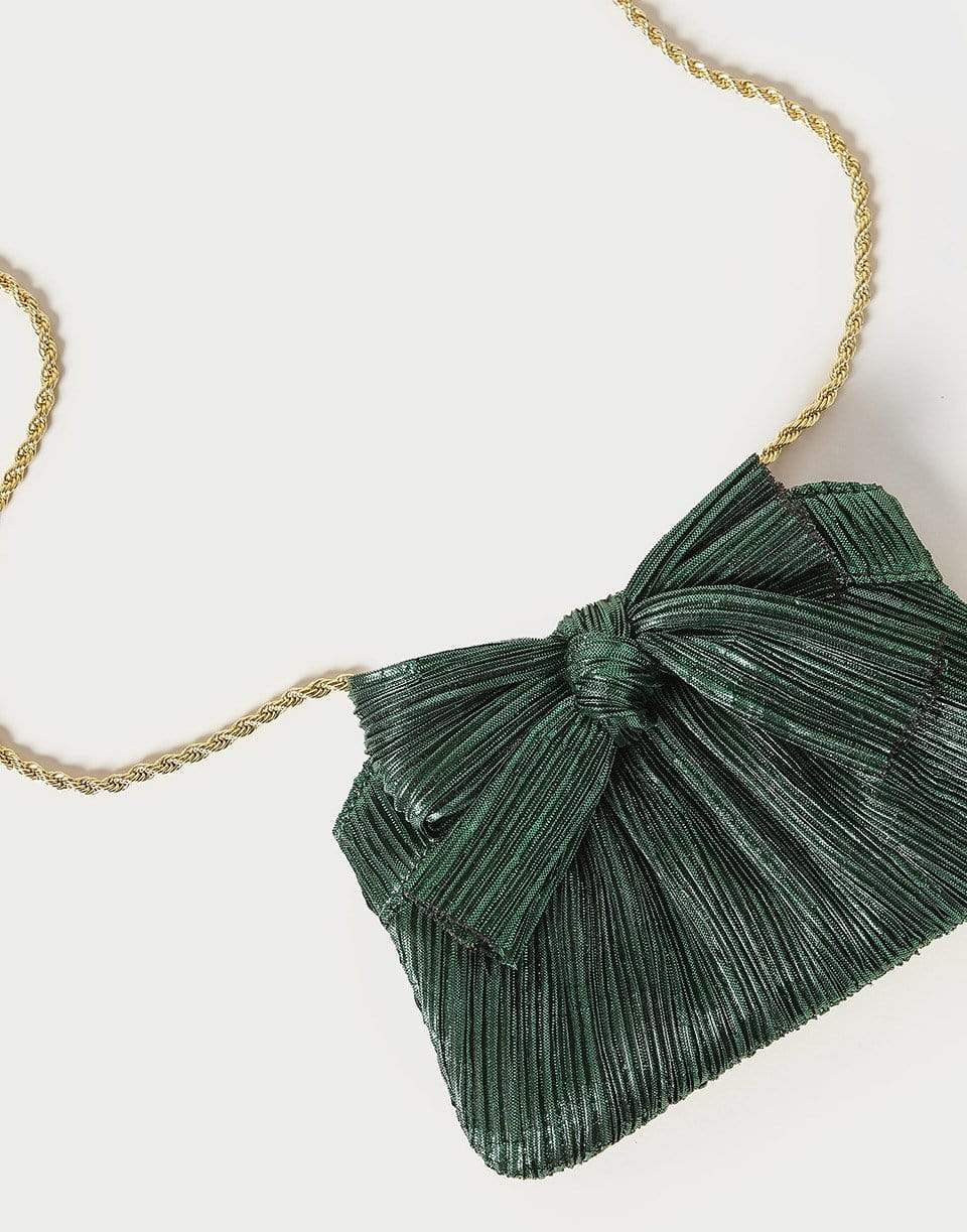 LOEFFLER RANDALL-Pleated Frame Clutch With Bow - Emerald-EMERALD