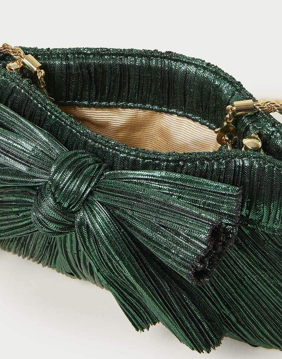 LOEFFLER RANDALL-Pleated Frame Clutch With Bow - Emerald-EMERALD