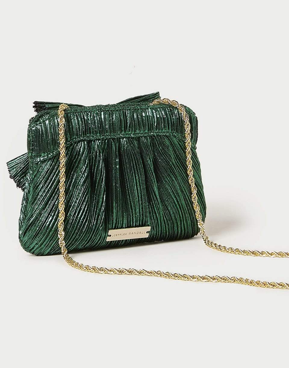 LOEFFLER RANDALL-Pleated Frame Clutch With Bow - Emerald-EMERALD