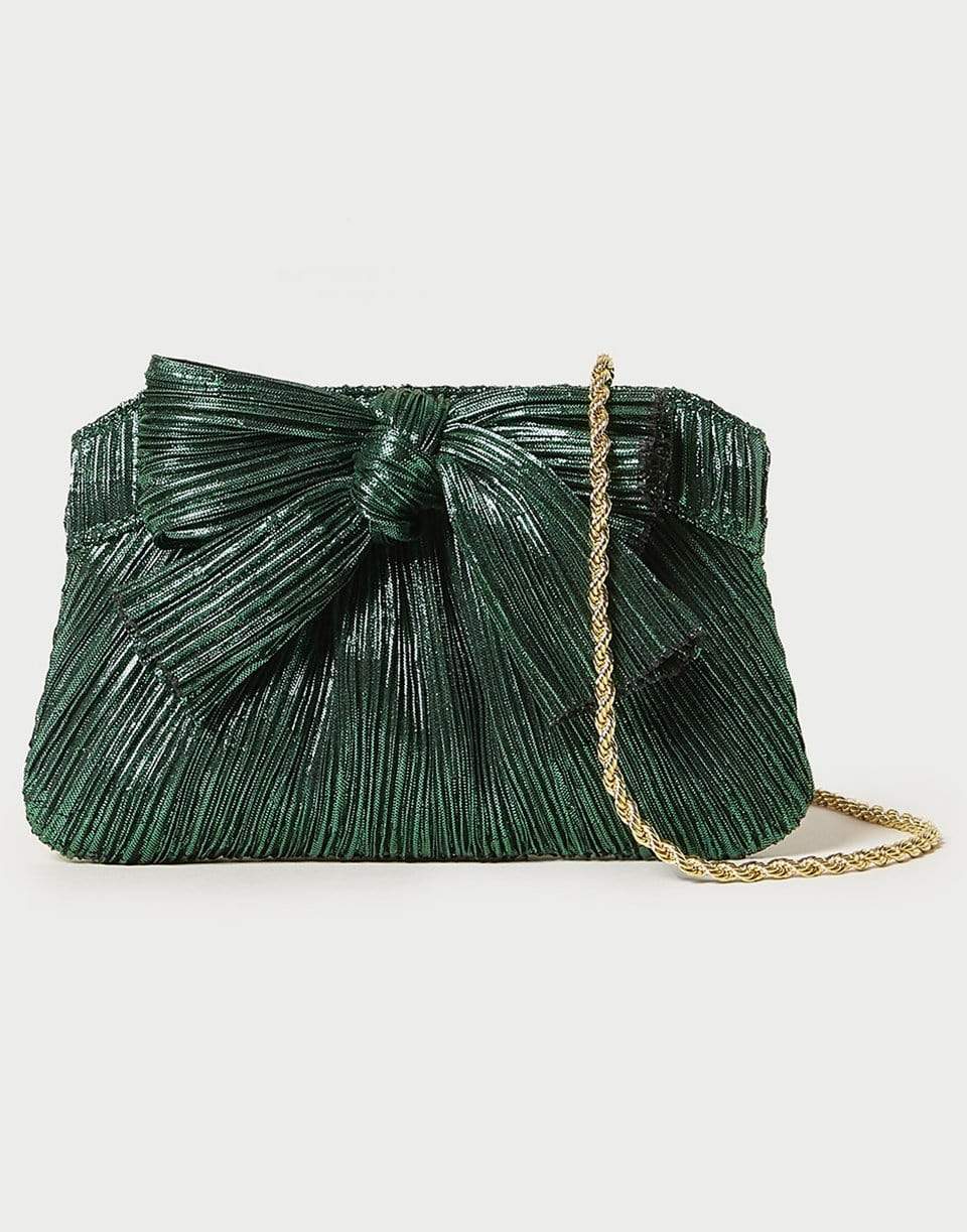 LOEFFLER RANDALL-Pleated Frame Clutch With Bow - Emerald-EMERALD