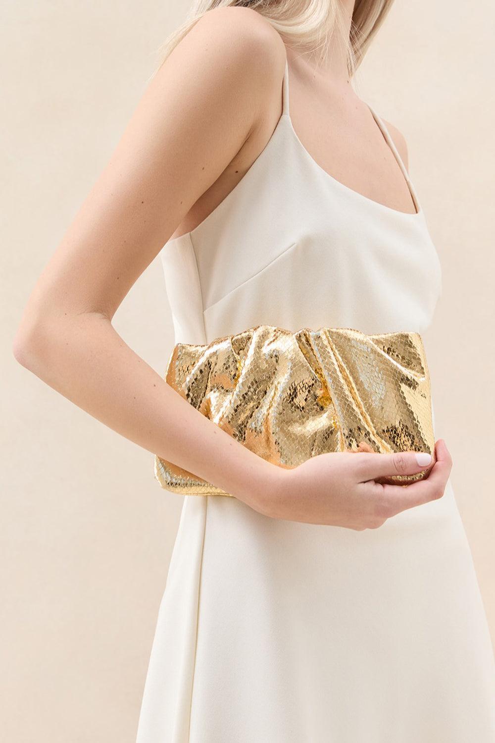Serena Gathered Clutch-GOLD-HANDBAGCLUTCHES-LOEFFLER RANDALL