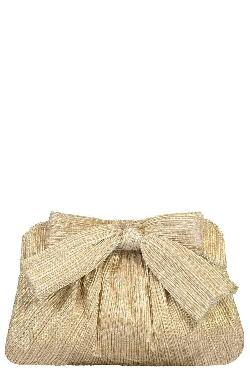 LOEFFLER RANDALL-Pleated Frame Clutch With Bow - Platinum-PLATINUM