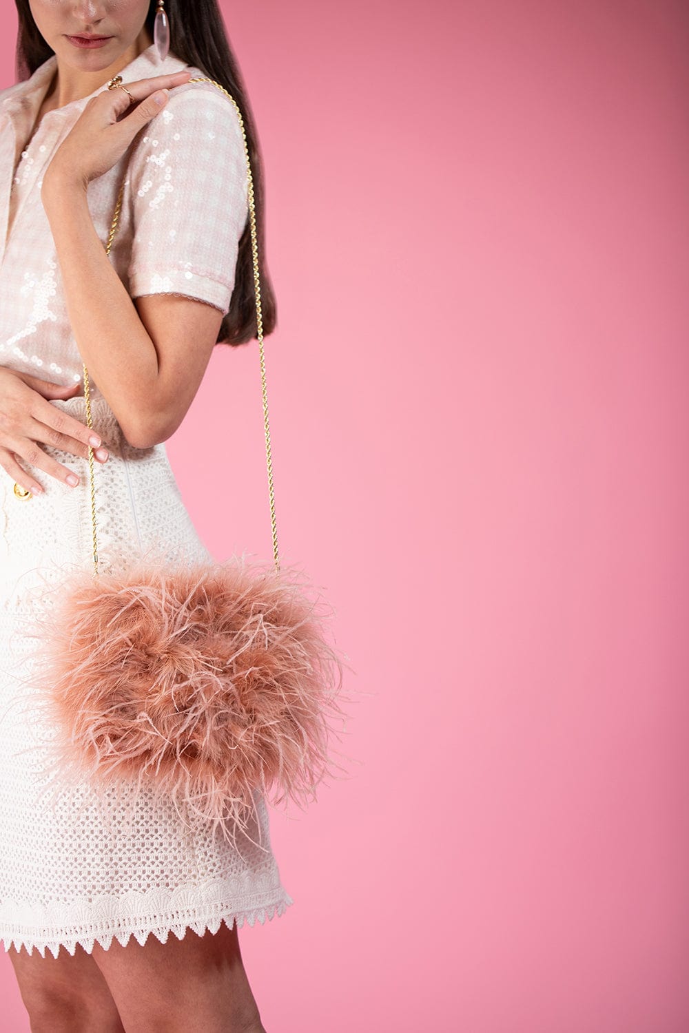 LOEFFLER RANDALL-Zahara Feather Pouch - Blush-BLUSH