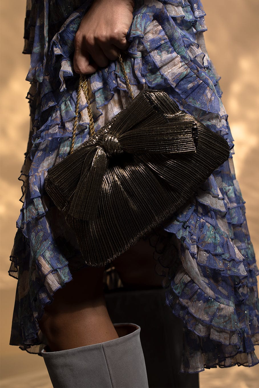 LOEFFLER RANDALL-Rayne Pleated Frame Clutch - Dark Gold-DRKGOLD