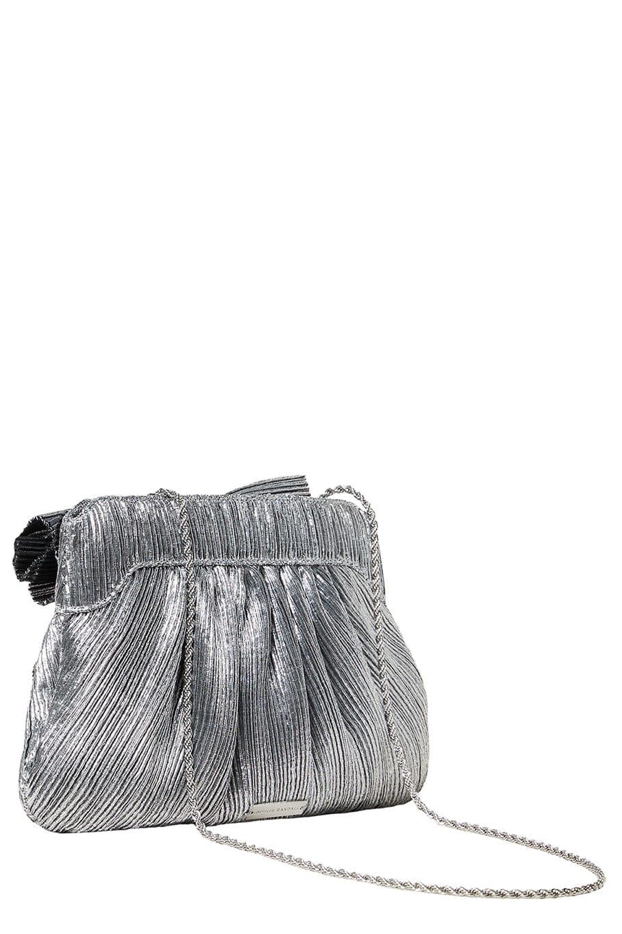 LOEFFLER RANDALL-Rayne Pleated Frame Clutch - Dark Silver-DRKSLVR