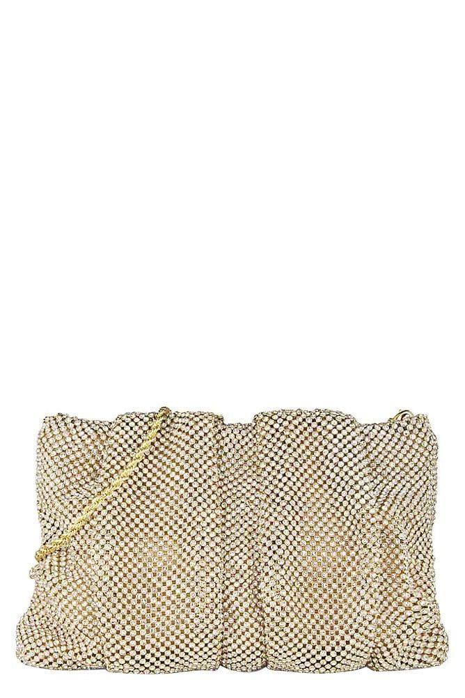 LOEFFLER RANDALL-Crystal Gathered Flat Pouch-GOLD