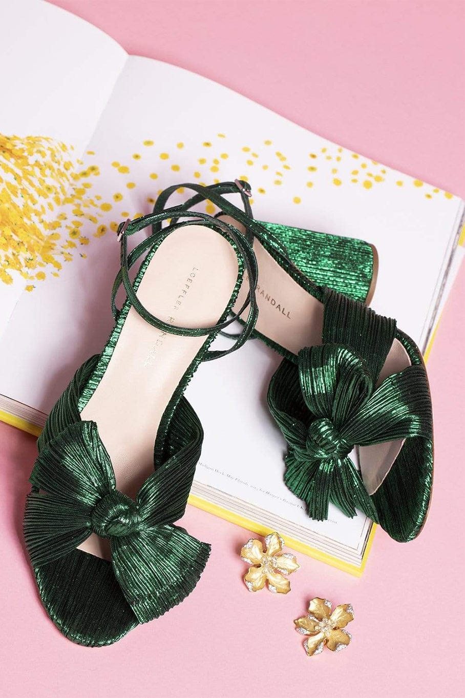 LOEFFLER RANDALL-Camellia Mule With Ankle Strap - Emerald-